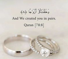 two wedding rings with the words and we created you in pairs, quran 788