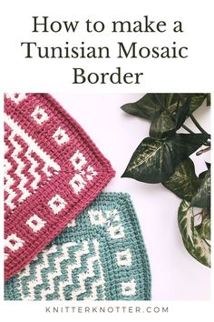 two crocheted beanies with text overlay that says how to make a turkish mosaic border