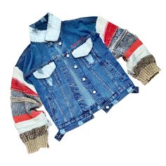 'HEARTED' DENIM JACKET Multicolor Denim Outerwear With Patches, Multicolor Denim Jacket For Fall, Fall Multicolor Denim Jacket, Winter Denim Jacket With Patches, Multicolor Denim Winter Outerwear, Denim Blue Jacket With Patches For Winter, Denim Outerwear With Patches For Winter, Winter Denim Blue Jacket With Patches, Winter Denim Outerwear With Patches