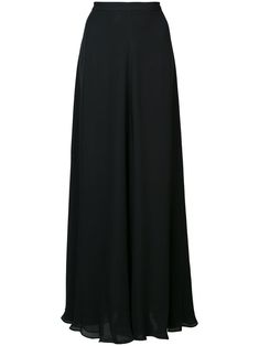 Black silk long A-line skirt from VOZ featuring a high waist, a rear zip fastening, a fitted waist and a ruffled hem. | Voz long A-line skirt Long A Line Skirt, Ankle Length Skirt, Black Maxi Skirt, Looks Party, Black Outfits, Floor Length Skirt, Black Skirt, Skirt Black, Black Silk