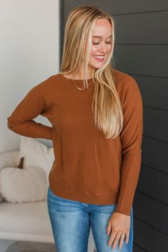 Britta Ribbed Sweater For Layering In Fall, Brown Knit Top With Ribbed Collar, Brown Sweater With Ribbed Crew Neck, Brown Crew Neck Sweater With Ribbed Neckline, Snug Fall Sweater For Everyday, Snug Fall Sweater For Everyday Wear, Casual Brown Sweater With Ribbed Neckline, Solid Ribbed Sweater For Fall, Ribbed Solid Sweater For Fall