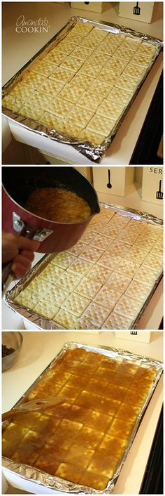 three pictures showing how to make an oven with baking pans on top and bottom