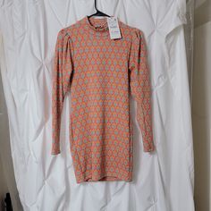 Soft Brand New Never Worn With Tags Orange Long Sleeve Midi Dress, Fitted Patterned Dress For Brunch, Multicolor Stretch Mini Dress For Fall, Fall Stretch Printed Dresses, Printed Stretch Dresses For Fall, Orange Fitted Knee-length Mini Dress, Fitted Orange Mini Dress Knee-length, Orange Fitted Knee-length Midi Dress, Fitted Orange Knee-length Mini Dress