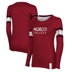 a women's maroon long sleeved shirt with the words norco college on it