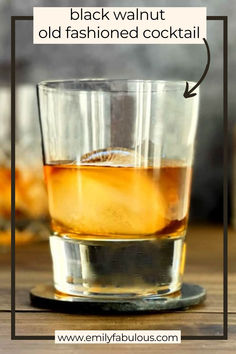 an old fashioned with black walnut bitters over a round ice cube in a low ball glass Walnut Old Fashioned Cocktail, Black Walnut Old Fashioned, Walnut Bitters Cocktail, Black Walnut Bitters, Walnut Bitters, Bitters Recipe, Alcohol Beverages, Cocktail Recipes Whiskey