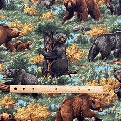 a group of bears in the woods on a blue background