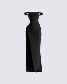 Irresistible is an understatement 😏 Have everyone drawn to you in this black cut-out maxi dress. Made from rib knit, and complete with an off-shoulder design, cut-outs, a high leg slit, and a tortoise O-ring trim 🖤 White Corset Dress, Cut Out Maxi Dress, Prom Dress Inspiration, Glam Dresses, Fancy Dresses, Dream Dress, Mini Black Dress, Look Fashion, Gorgeous Dresses