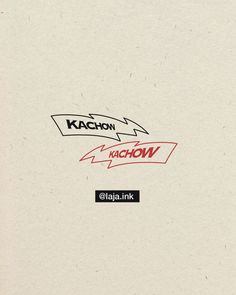 an advertisement for kachow is shown in red and black on a white background