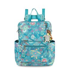 Sakroots Loyola Backpack - |Eco Twill - Deep Teal Seascape| Casual Bags For Back To School Trip, Casual Back To School Trip Bag, Casual Back-to-school Bags For Trips, Casual Multicolor Backpack With Adjustable Straps, Casual Rectangular Backpack For Trips, Casual Backpack With Adjustable Strap For Trips, Casual Green Backpack For Travel, Multicolor Travel Backpack With Adjustable Straps, Casual Backpack With Zipper Closure For Trips