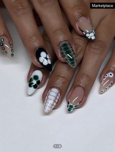 Nails Black French, Dark Green Nails, Green Nail Designs, Black French, Nail Swag, Nails Black, Luxury Nails