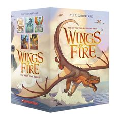 the book cover for wings of fire, with an image of a dinosaur on it