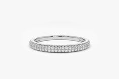 "Half Eternity Diamond Wedding Ring / 14k Gold Double Row Micro Pave Half Eternity Ring Wedding Band for Women by Ferkos Fine Jewelry Features ✔Made to Order ✔Gold Kt: 14K (also available in 18K) ✔Available Gold Color: Rose Gold, Yellow Gold, White Gold ✔Width of Ring: 2MM ✔Round Diamond: 58 pcs 1.0 MM ✔Number of Stones: 58 ✔Total CTW: 0.28 ✔ Diamond Color-Clarity: G Color SI Clarity ✔Ready to Ship in 7-10 Business Days If you have any additional questions about this ring, just hit the \"Ask a Q Wedding Band For Women, Measure Ring Size, Horseshoe Pendant, Gold Diamond Studs, Ring Settings, Pave Diamond Ring, Half Eternity Ring, Tiny Diamond, Diamond Wedding Ring