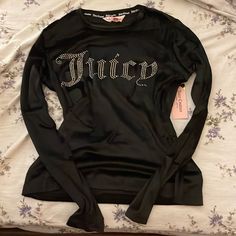 Never Worn And New With Tags!! It Is Listed Under Pajamas For Juicy Couture But Can Be Worn As A Regular Shirt Too! It’s So Soft And Comfortable With No Damage! Juicy Couture Pajamas, Trendy Long Sleeve Embellished Tops, Black Long Sleeve Tops With Rhinestones, Stretch Crew Neck Top With Rhinestones, Trendy Embellished Black Tops, Trendy Black Embellished Tops, Trendy Rhinestone Tops For Fall, Stretch Black Tops With Rhinestones, Juicy Couture Shirt