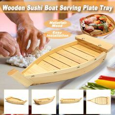 the wooden sushi boat serving plate tray is ready to be used as a steamer