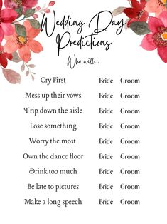 the wedding day word list is shown