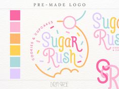 the sugar rush logo is shown in different colors