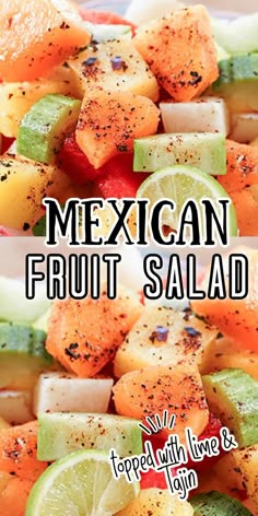 mexican fruit salad with lime and pepper on the side