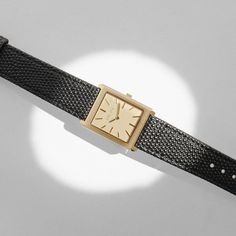 breda-virgil-lizard-1736f-gold-black-leather-watch-front Black Leather Watch, Vintage Timepiece, Square Watch, Watch Movement, Make Time, Quartz Movement, Gold Watch, Gold Black, Gq