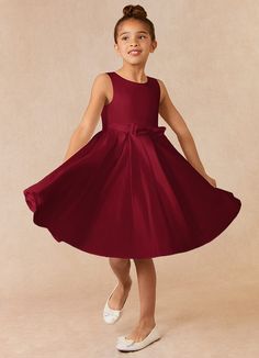 Complete your bridal party with our clean modern Matte Satin flower girl dress, Coco. Her scoop neckline is complimented by a belt with a bow at the front. The skirt is pleated beautifully to flare as she walks down the aisle. This dress is not only perfect for a flower girl at a wedding but also versatile enough for other special occasions. Satin Flower Girl Dresses, Burgundy Flower Girl Dress, Burgundy Wedding Flowers, Red Flower Girl Dresses, Daughters Wedding, Satin Flower Girl Dress, Girl Red Dress, White Flower Girl Dresses, Family Shoot