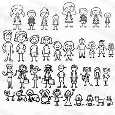 a large group of people drawn in black and white