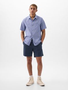 Smooth cotton-blend woven shorts.  Elasticized waist with drawcords.  Front slant pockets, back welt pockets.  This product was made in a factory that invests in gender equality and women’s empowerment.  Through RISE Reimagining Industry to Support Equality) and Gap Inc. ’s program P. A. C. E.  Personal Advancement & Career Enhancement), we support people who make our clothes to build the skills, knowledge, confidence, and resilience needed to advance in work and life.  Learn more here.  * Fit: Gap Casual Shorts With Elastic Waistband, Gap Cotton Shorts With Elastic Waistband, Gap Relaxed Fit Cotton Shorts, Gap Relaxed Cotton Shorts, Casual Gap Shorts For Summer, Casual Summer Shorts By Gap, Gap Cotton Shorts With Pockets, Gap Cotton Shorts, Gap Cotton Shorts For Summer