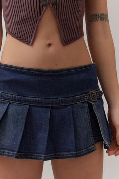 BDG Shaina Belted Denim Micro Mini Skort | Urban Outfitters Denim Mini Skirt Y2k, Micro Skirt, Plaid Mini Skirt, Micro Mini, Denim Mini Skirt, Skirt Outfits, And Sign, Pinterest Likes, Urban Outfitters