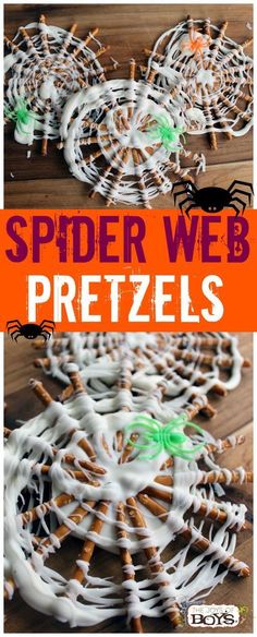 spider web pretzels are an easy halloween treat for kids to make and eat