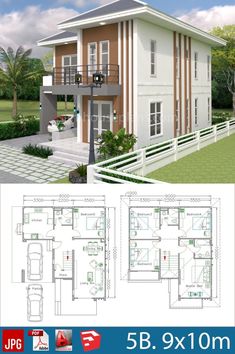 two story house plan with 3 bedroom and 2 bathrooms