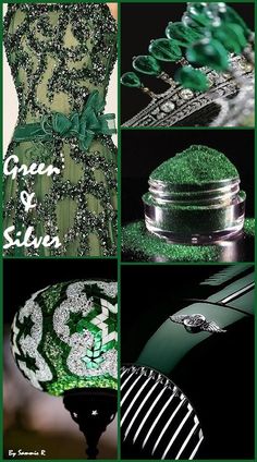 green and silver is featured in this collage