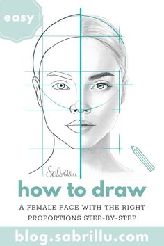 a woman's face with the words how to draw on it and an image of her