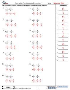 the addition worksheet for adding fractions with regroup and subtracing