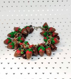 Brown Charm Bracelet Gift, Handmade Charm Bracelet For Valentine's Day, Handmade Brown Charm Bracelet Gift, Handmade Charm Bracelets, Cell Phone Strap, Charms Bracelet, Chocolate Strawberries, Handmade Charms, Charm Bracelets