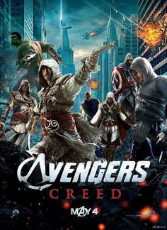 the movie poster for avengers's cred is shown in front of a cityscape