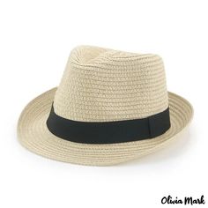 Olivia Mark - One-time molding Panama straw hat casual classic beach paper braided volume brim small bowler hat