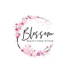 the logo for blossom beauty from within, with pink flowers in a circle around it