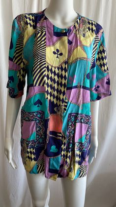 Vintage abstract multicolored shirt, labeled as 38. Chest 110cm . shoulders 43cm, length 76cm. Very good condition Affordable Multicolor Retro Print T-shirt, Oversize Shirt, Oversized Shirt, Abstract Print, Unisex Shirt, Bulgaria, Womens Clothing Tops, Birthday Gift, Blouses For Women