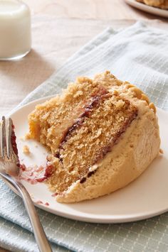 a piece of cake on a plate with a fork