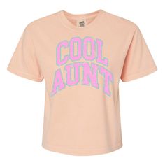 Perfect addition to any trendy aunt's wardrobe and show off your status as a proud and stylish aunt with The 'Varsity Cool Aunt' Boxy T-Shirt! 6.1 oz./yd², 100% ringspun cotton, 20 singles Garment-dyed soft ring spun fabric Boxy fit, slightly cropped Topstitched, classic width, collar Taped neck and shoulders Twill label Casual Pink Cropped T-shirt With Text Print, Pink Casual Cropped T-shirt With Letter Print, United Monograms, Lilly Inspired, Long Sleeve Baseball Tee, Matching Sets Outfit, Comfort Colors Sweatshirt, Sweat Set, Fall Denim