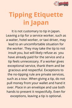 an advertisement with the words tipping etiquette in japan