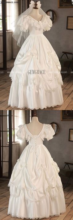 10% off now|Free shipping world-wide. Retro Princess Ballgown Satin Ruffled Wedding Dress with Bubble Sleeves at GemGrace. Click to learn our pro custom-made service for wedding dress, formal dress. View #BallGownWeddingDresses for more ideas. Ruffled Wedding Dress, Princess Ballgown, Delicate Gown, Ruffle Wedding Dress, For Wedding Dress, Wedding Store, Standard Dress, Wedding Fabric, Wedding Rentals