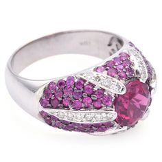 Sonia B. 18K White Gold Pink Tourmaline, Pink Sapphire & Diamond Dome Ring  | eBay Elegant Round Pink Sapphire Gemstones, Round Brilliant Cut Tourmaline Jewelry, Formal Multi-stone Ruby Ring, Brilliant Cut Round Tourmaline Jewelry, Formal Tourmaline Fine Jewelry, Elegant Multi-stone Pink Sapphire Jewelry, Elegant Pink Sapphire Multi-stone Jewelry, Pink Sapphire Ring For Formal Occasions, Formal Pink Sapphire Jewelry With Round Cut