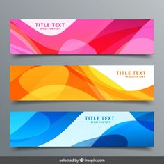 three colorful banners with abstract shapes