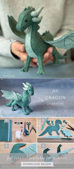 the instructions for how to make an origami dragon from felt and paper with scissors