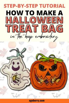 the halloween treat bag is shown with an image of two pumpkins and ghost faces