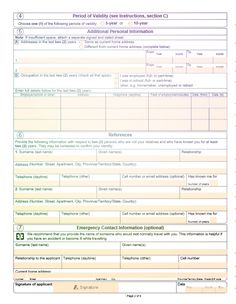 an application form with the name and number of each individual item in this document, it is