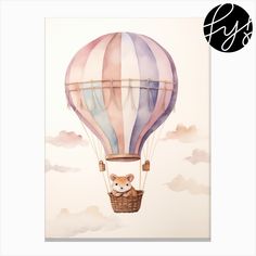 a painting of a cat in a hot air balloon