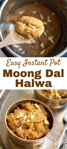 an easy instant pot moong dal hawa recipe is ready to be eaten and served