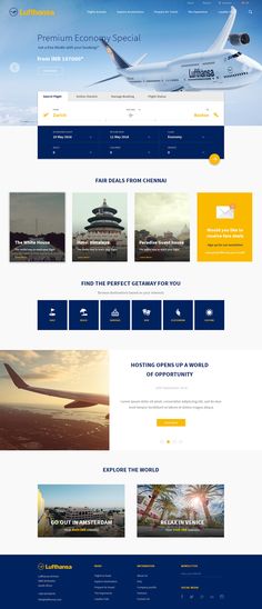 the landing page for an airline website with multiple screenshots and images on it