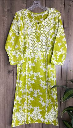 Spring Floral !! Soft and beautiful Chikankari kurta with a floral print. Length-45 inches Spring Pista Green Traditional Wear With Cutdana, Pista Green Spring Kurta With Cutdana, Green Floral Print Straight Kurta, Spring Yellow Kurta With Cutdana, Traditional Green Floral Print Kurta, Traditional Green Kurta With Floral Print, Spring Green Kurta With Cutdana, Bohemian Style Pista Green Kurta For Spring, White Traditional Wear With Printed Motifs For Spring