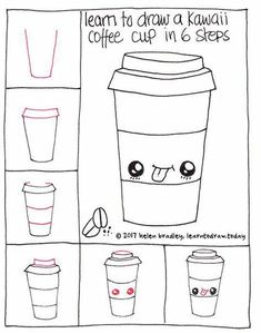 how to draw a kawaia coffee cup in 6 steps step by step instructions